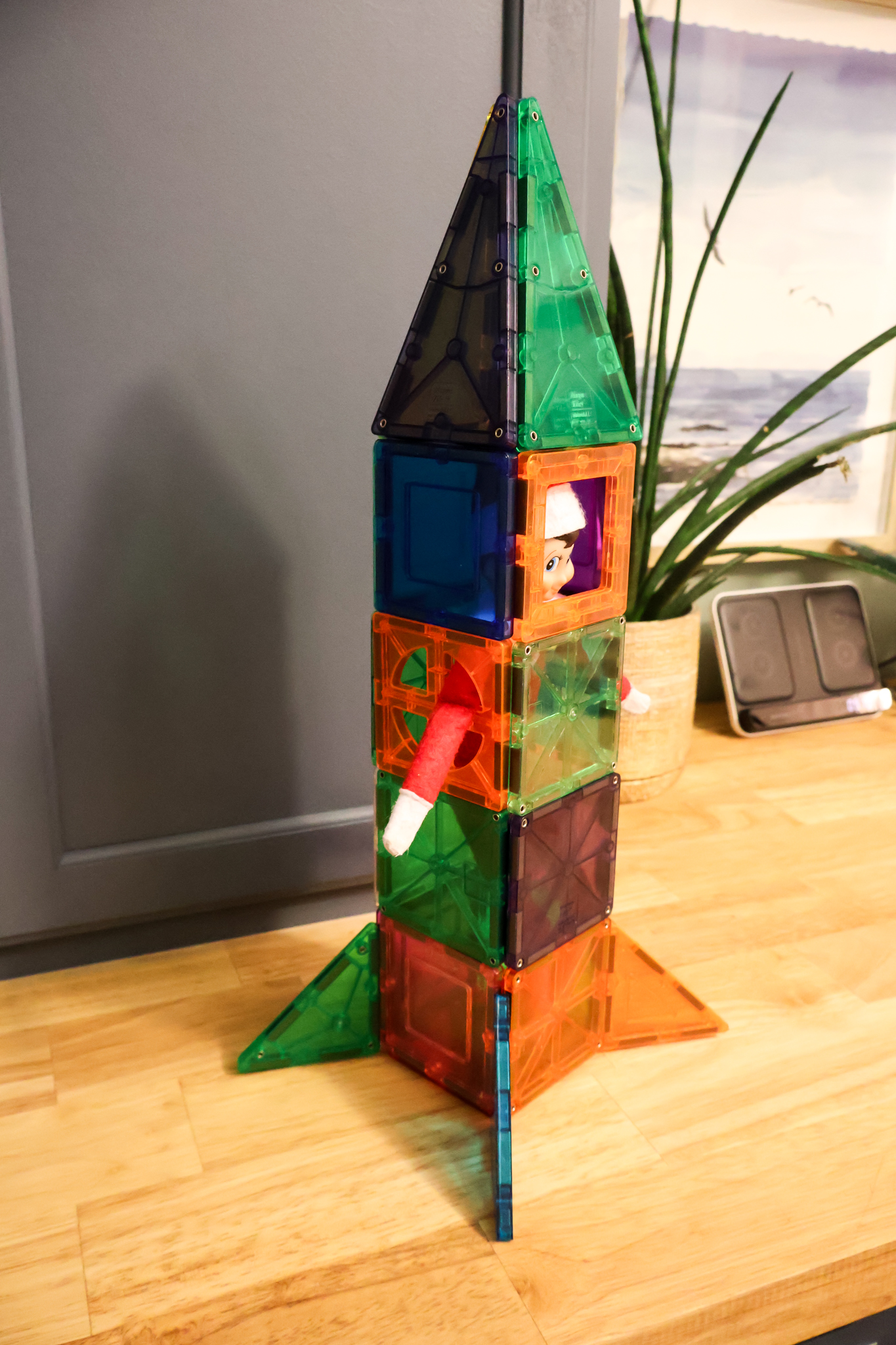 elf on the shelf idea - magnetic tile rocket