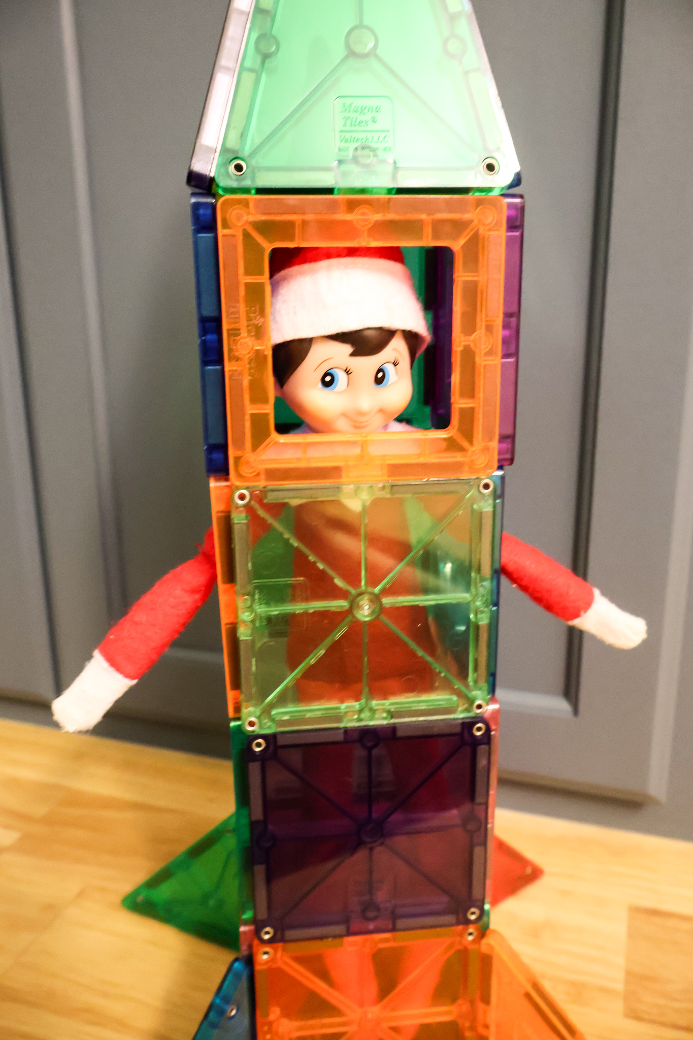 elf on the shelf idea - magnetic tile rocket