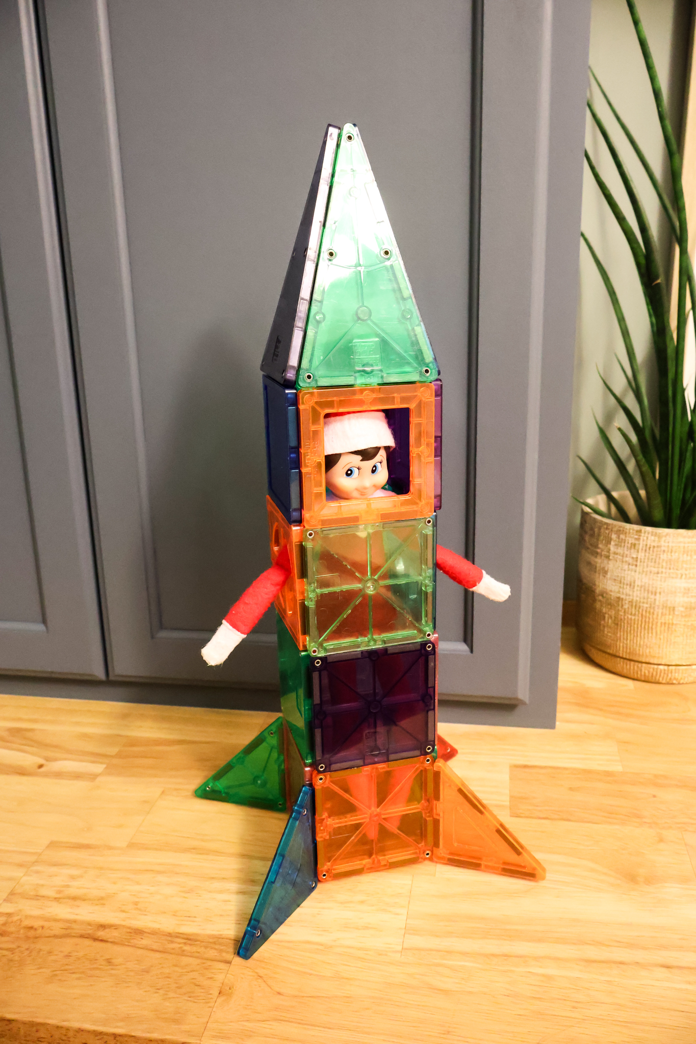 elf on the shelf idea - magnetic tile rocket