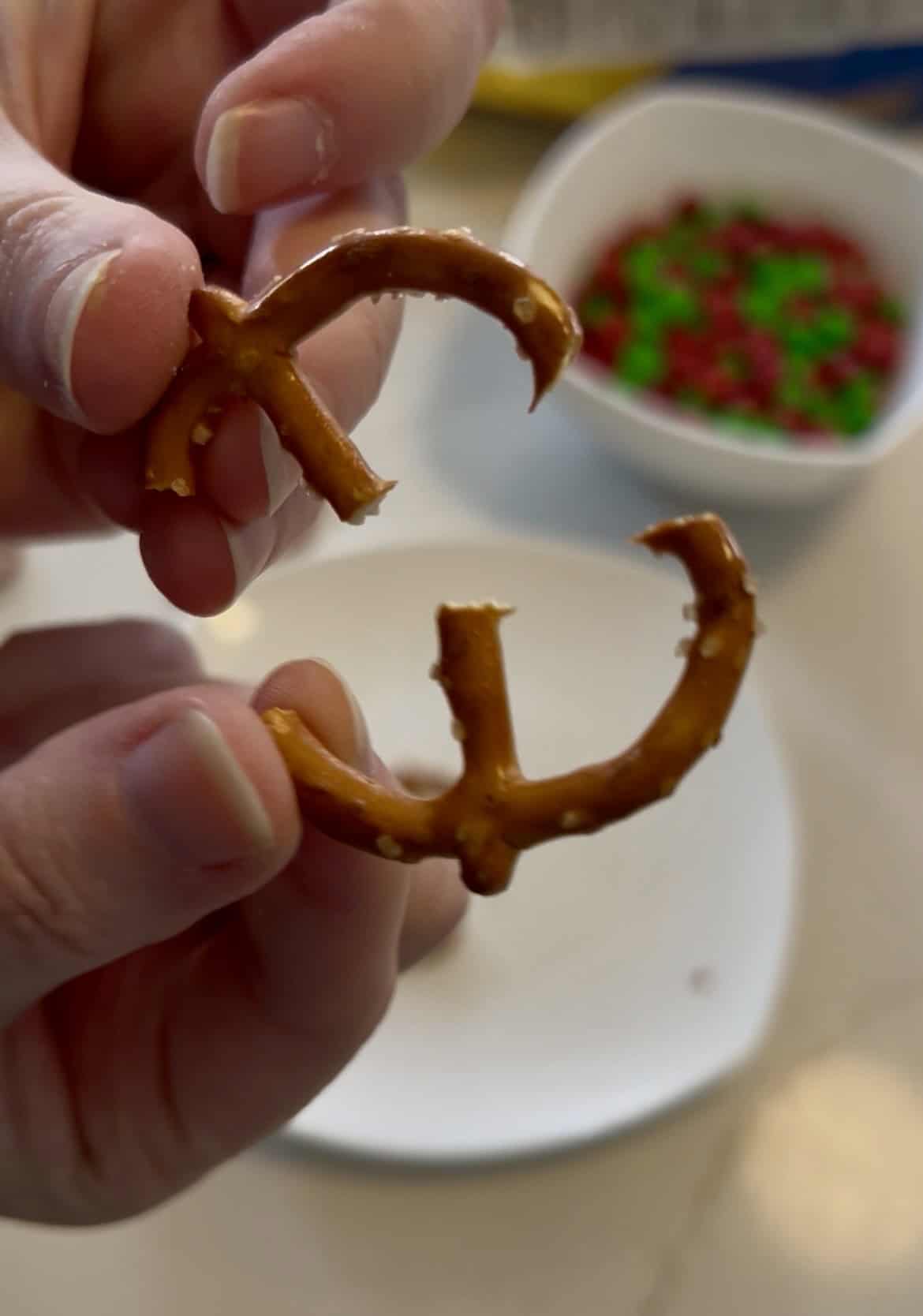 breaking pretzels in half