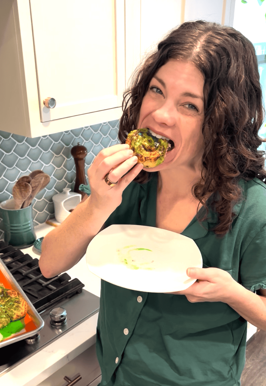 eating christmas tree cinnamon rolls