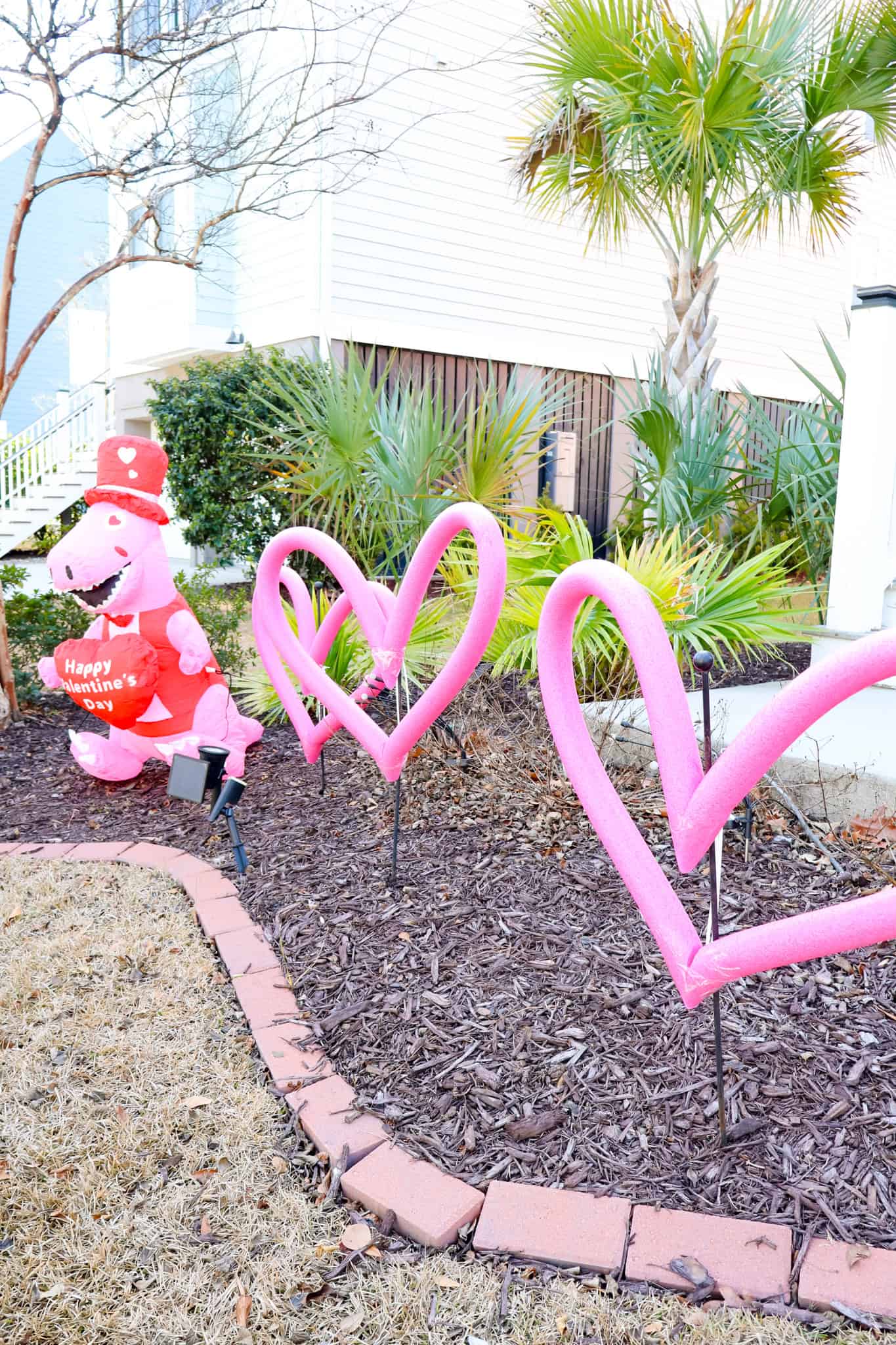 yard with valentines day decor