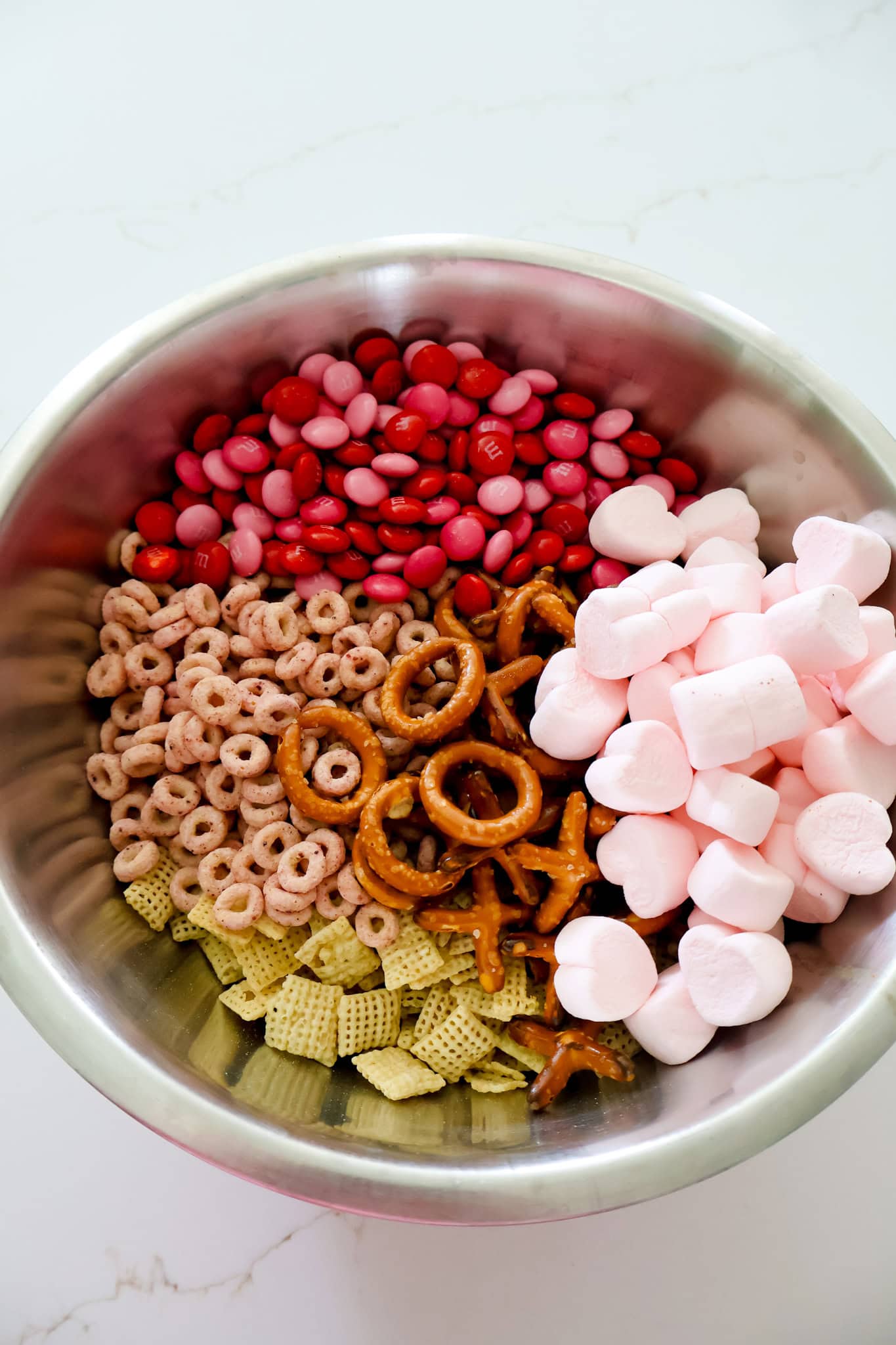 making valentines day trail mix