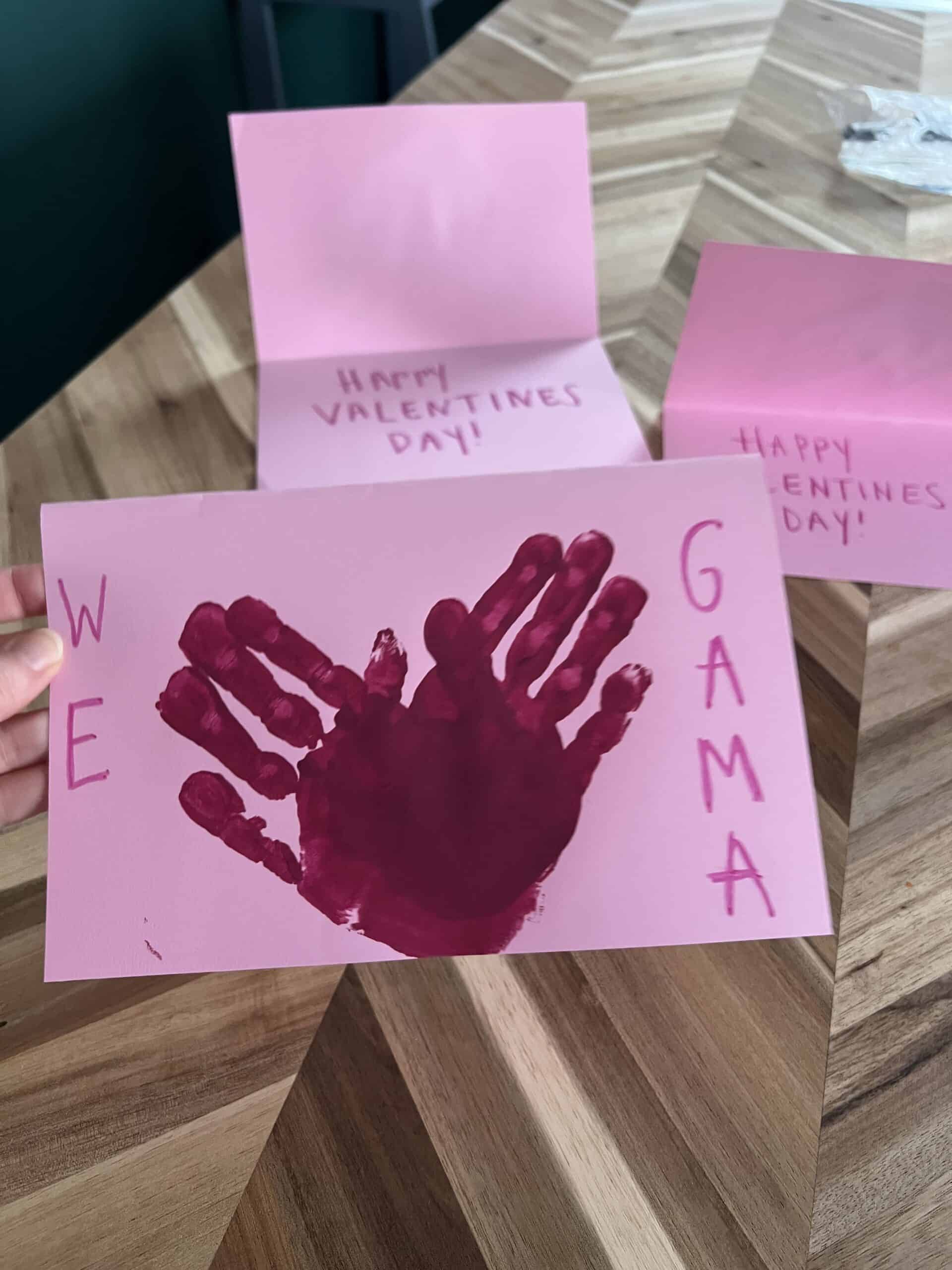 handprint heart valentines day card