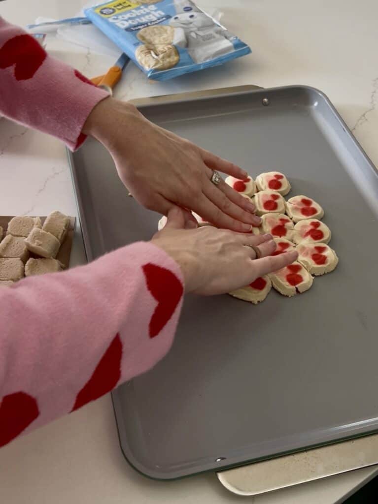 making a valentines day cookie pizza