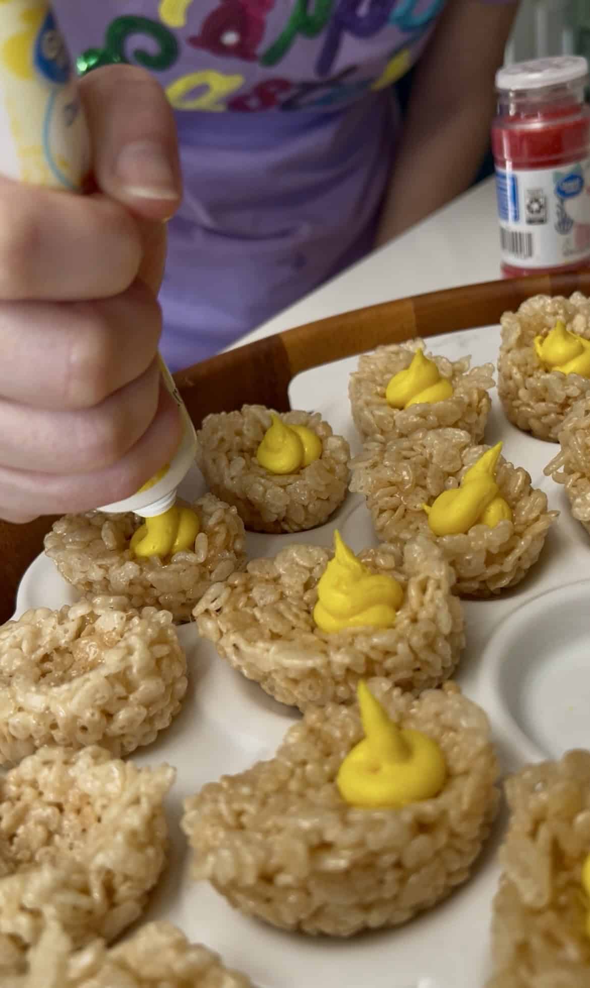 decorating rice crispy deviled eggs