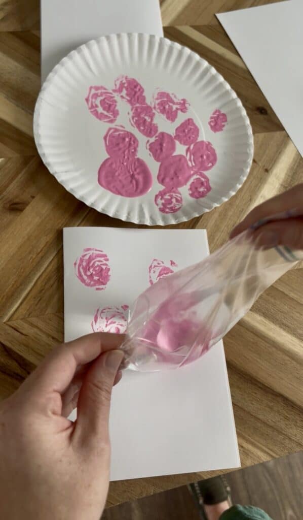 easy rose painting with plastic bags