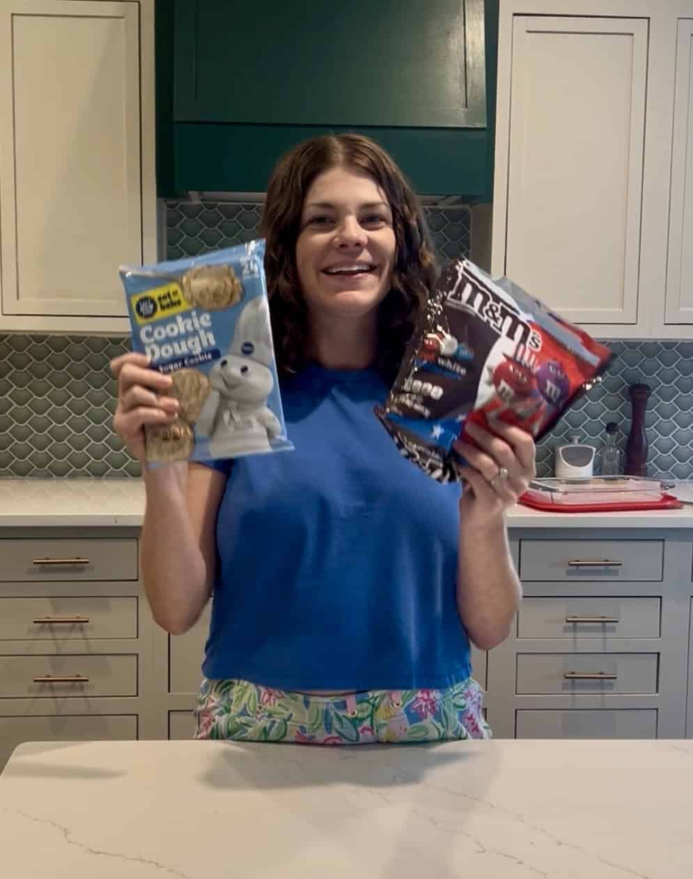 ingredients to make a m&m american flag cookie cake