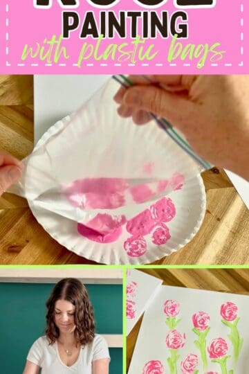 easy rose painting with plastic bags