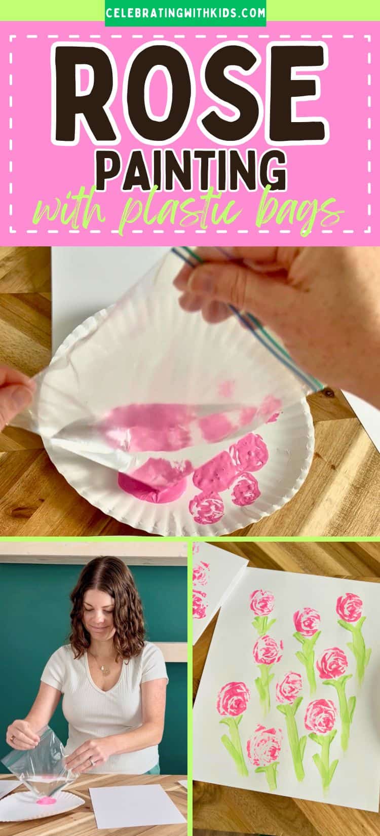 easy rose painting with plastic bags