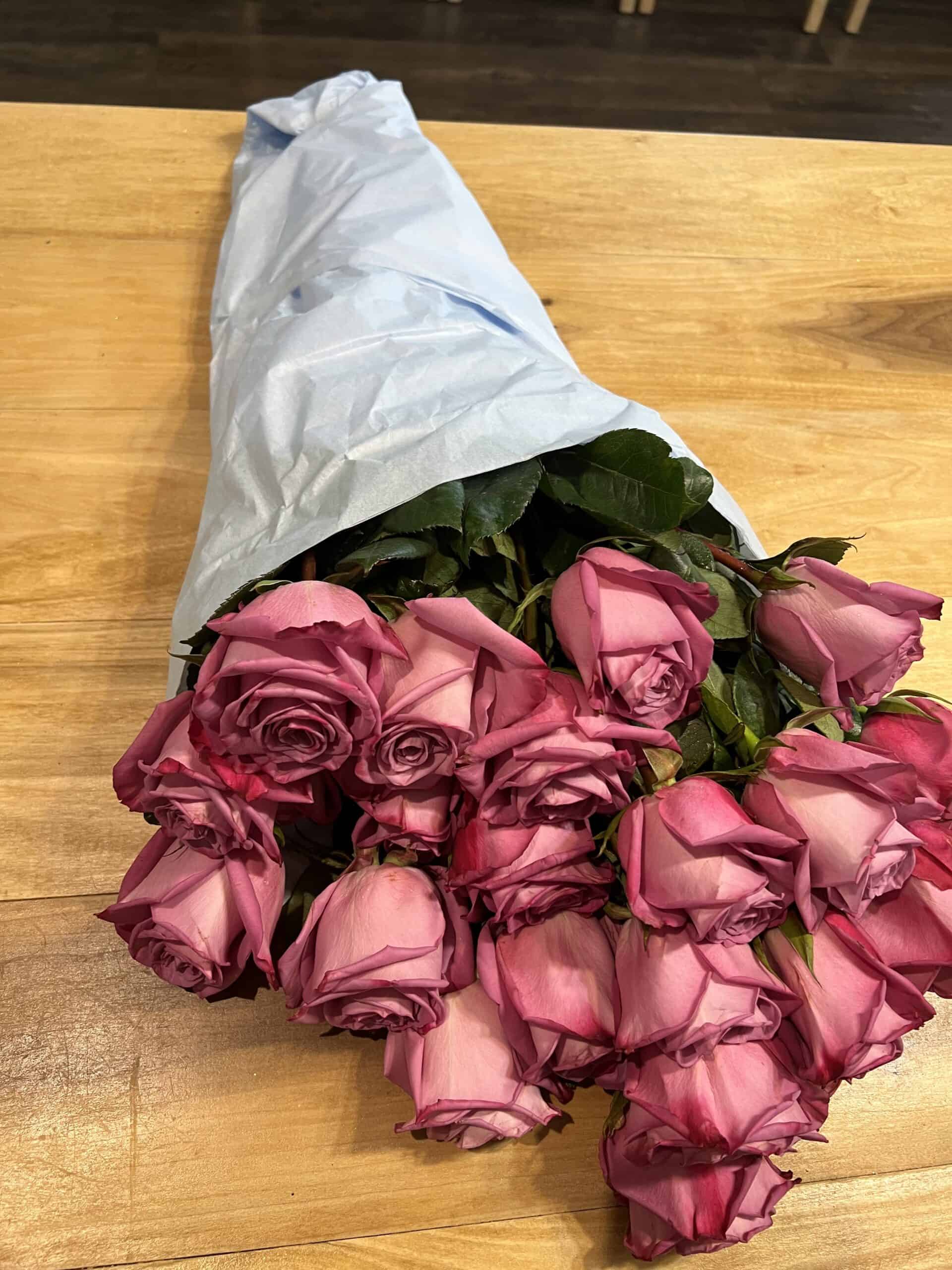 wrapping a ballet bouquet