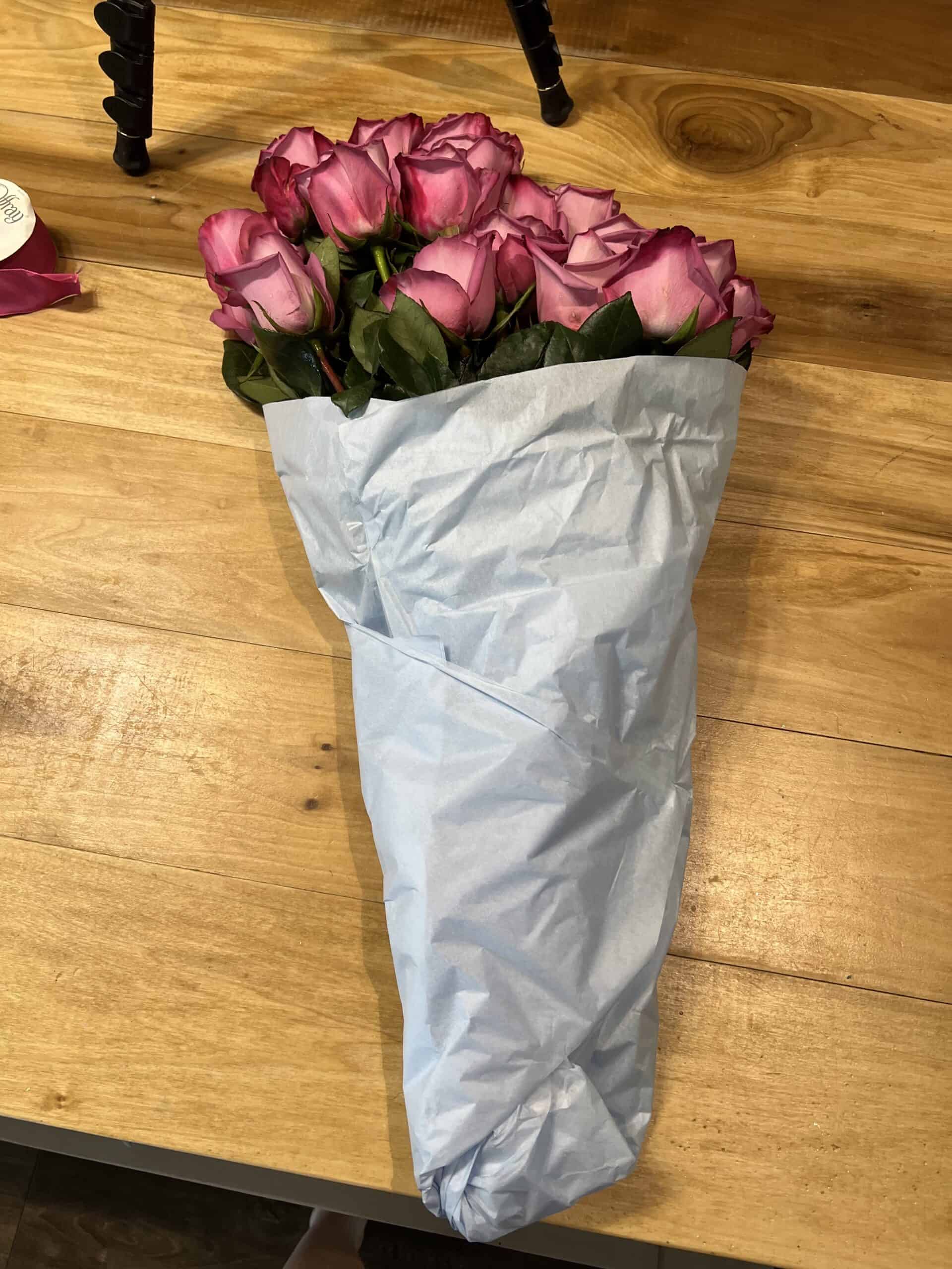 wrapping a ballet bouquet