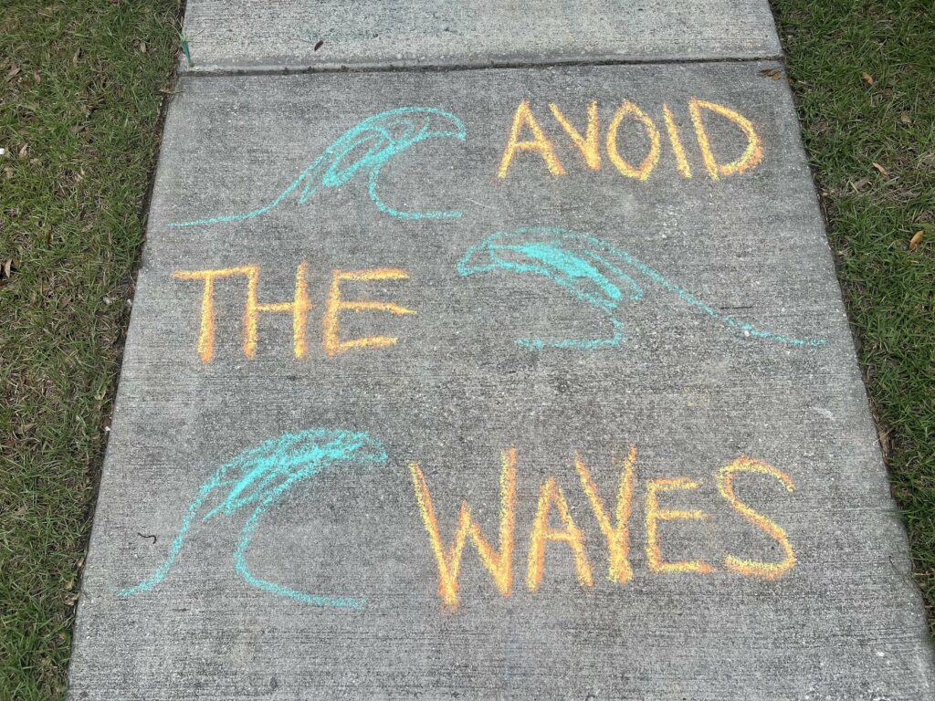 summer sidewalk chalk obstacle course - avoid the waves