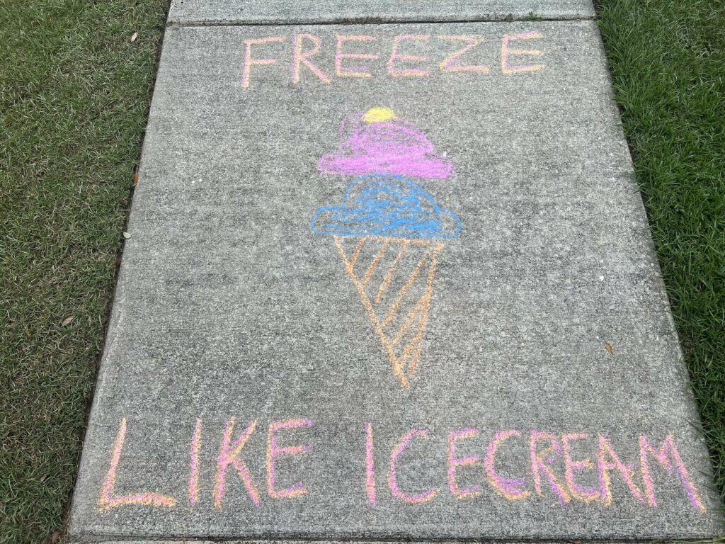 summer sidewalk chalk obstacle course - freeze like icecream
