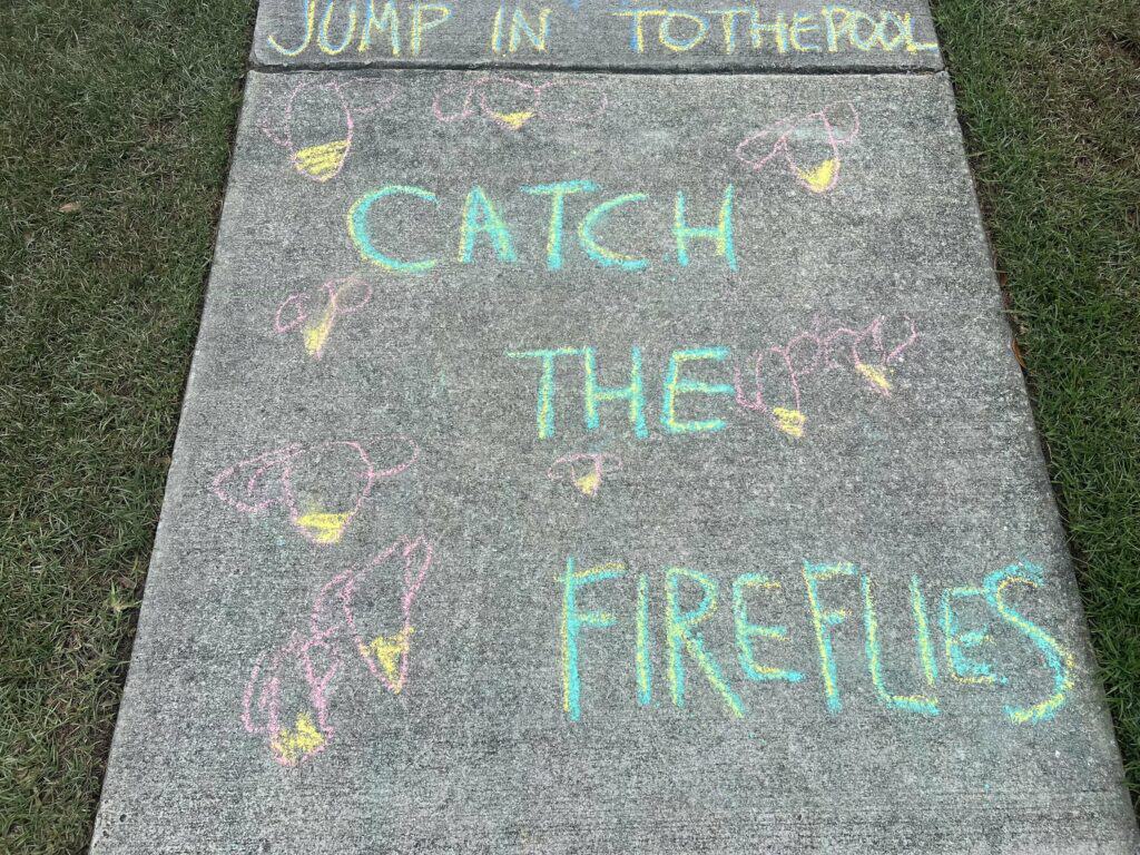 summer sidewalk chalk obstacle course - catch the fireflies