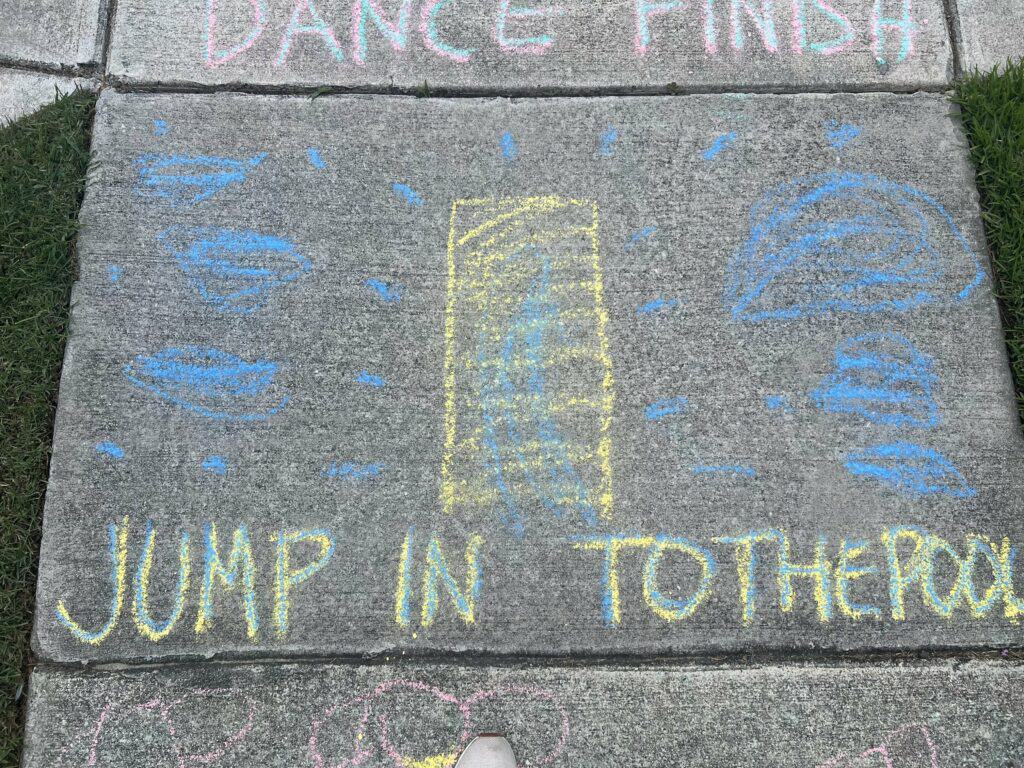 summer sidewalk chalk obstacle course - jump into the pool
