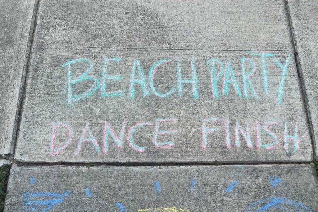 summer sidewalk chalk obstacle course - beach party dance finish