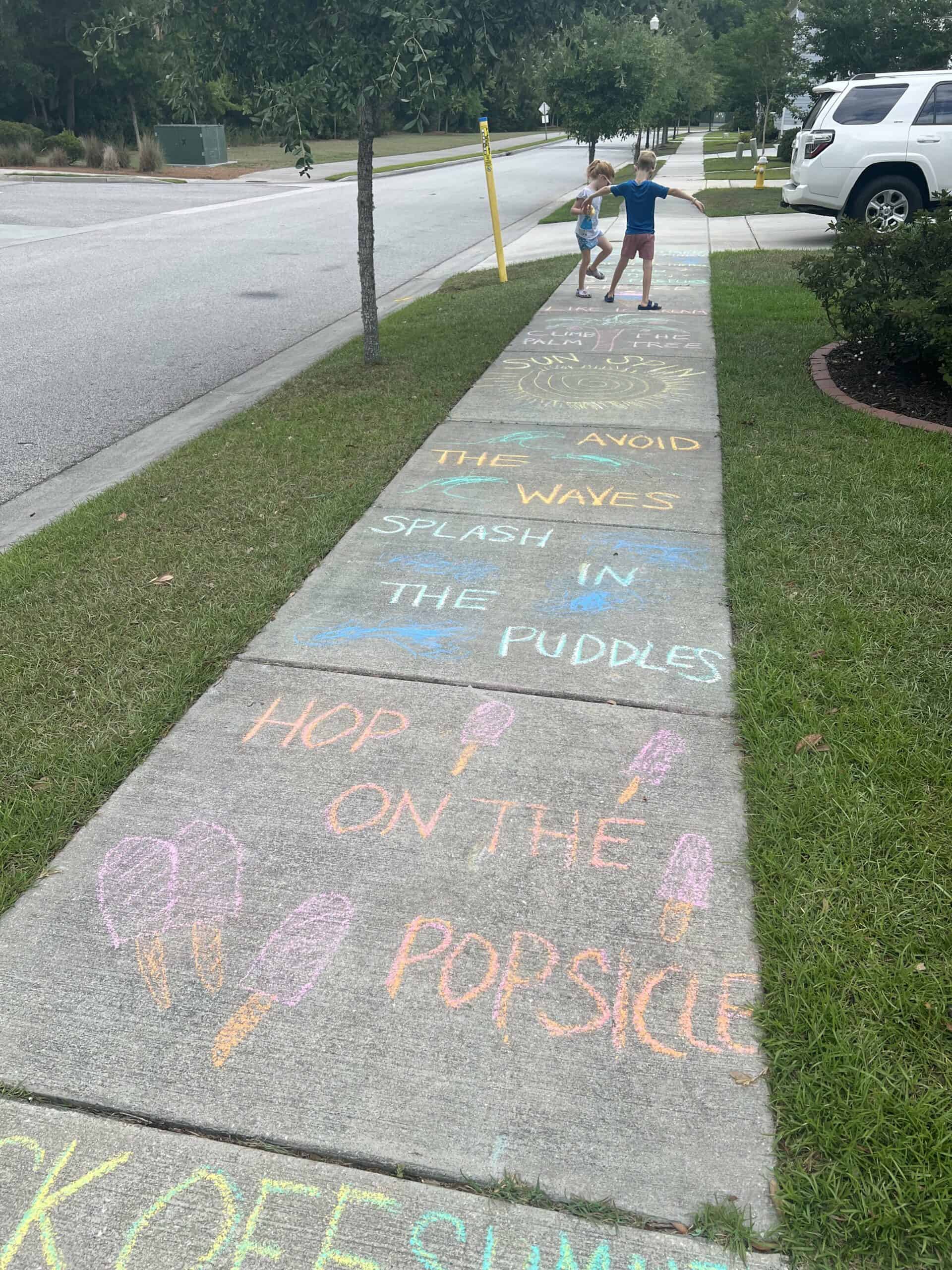 summer sidewalk chalk obstacle course 