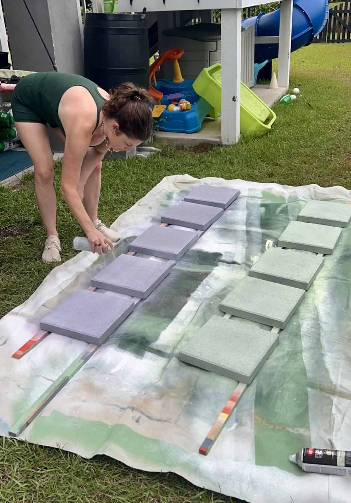 spray painting steeping stones