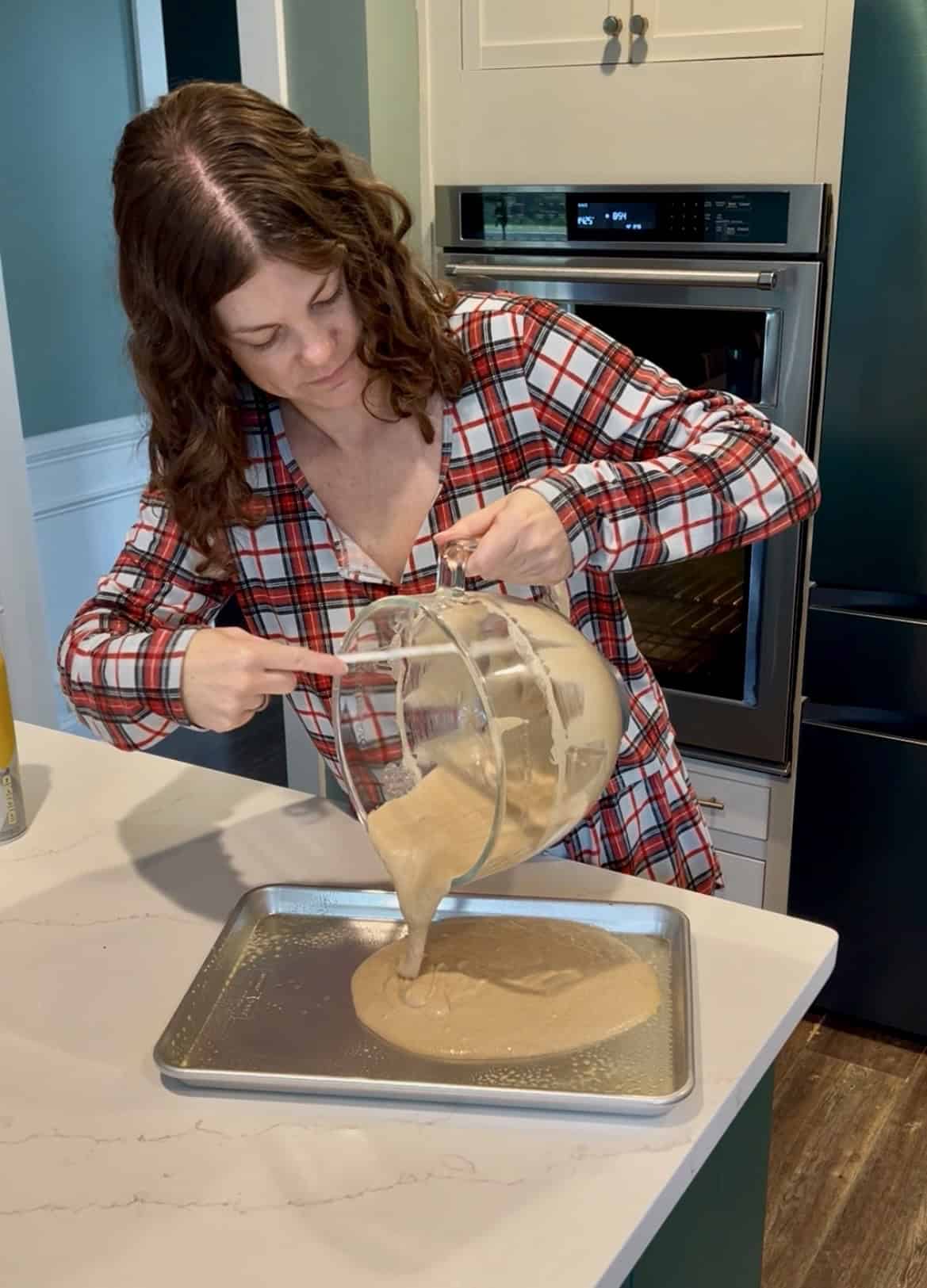 pouring pancake batter