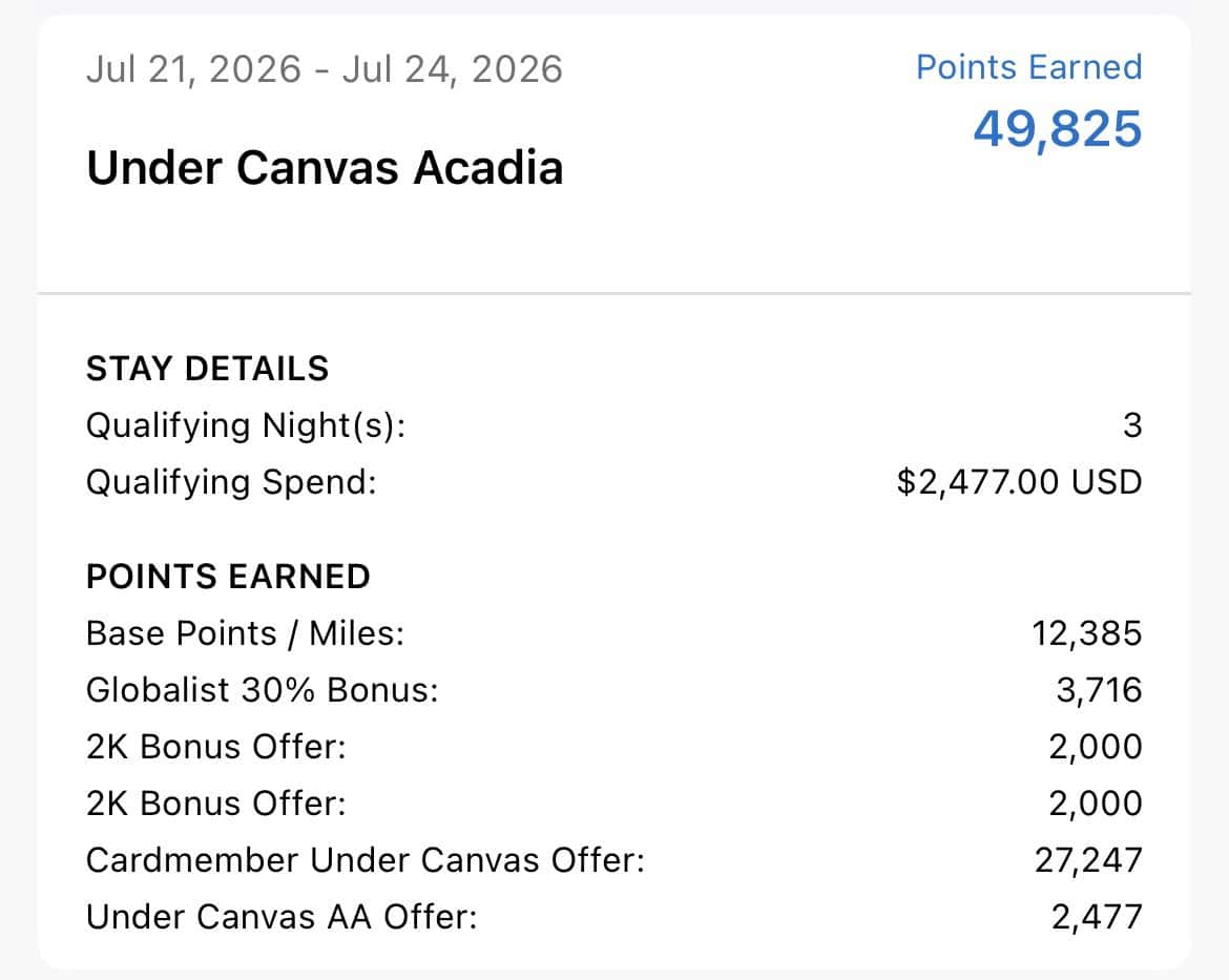under canvas acadia points earnings hyatt