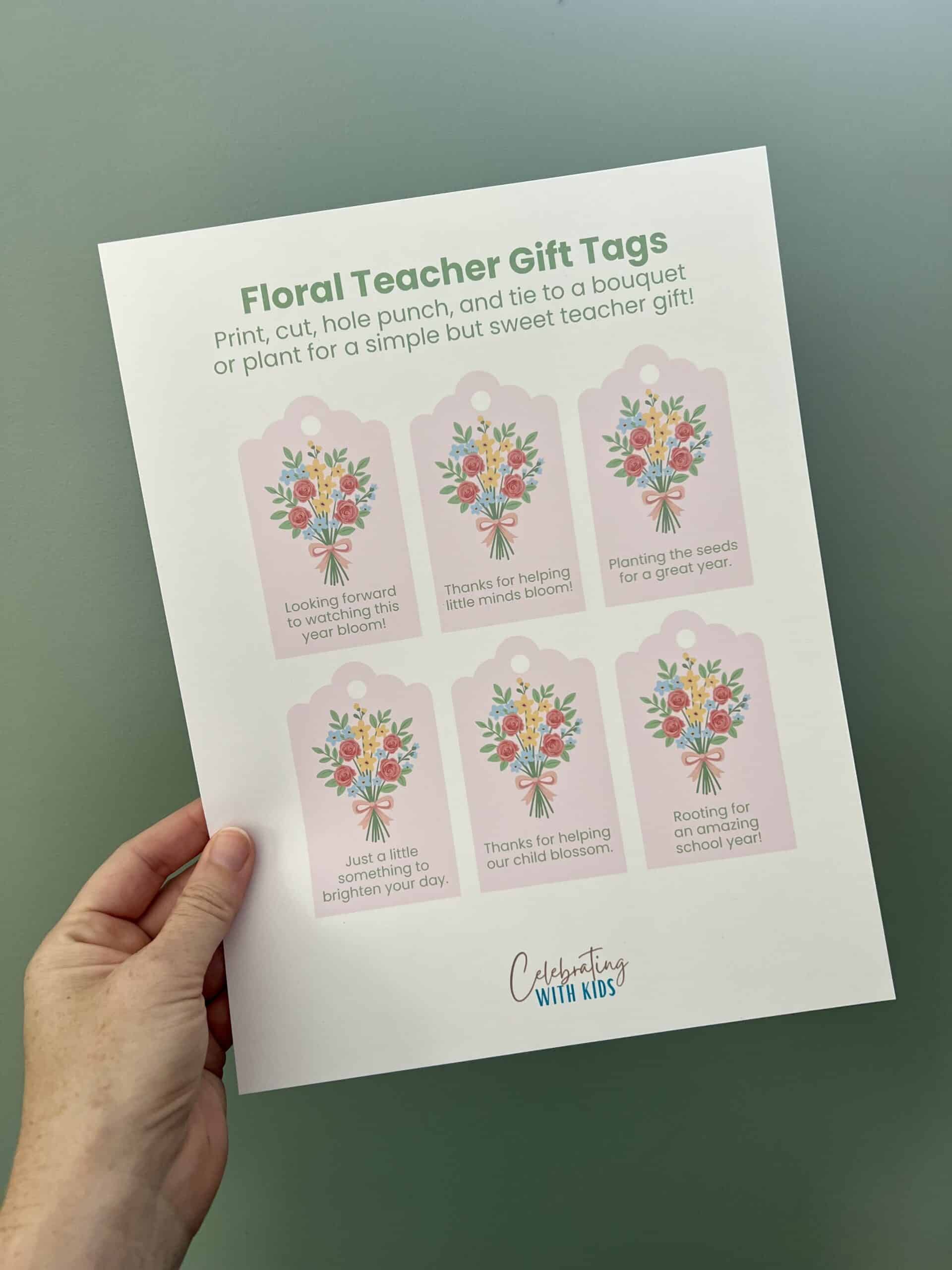 floral bouquet teacher gift - free pritnable tag