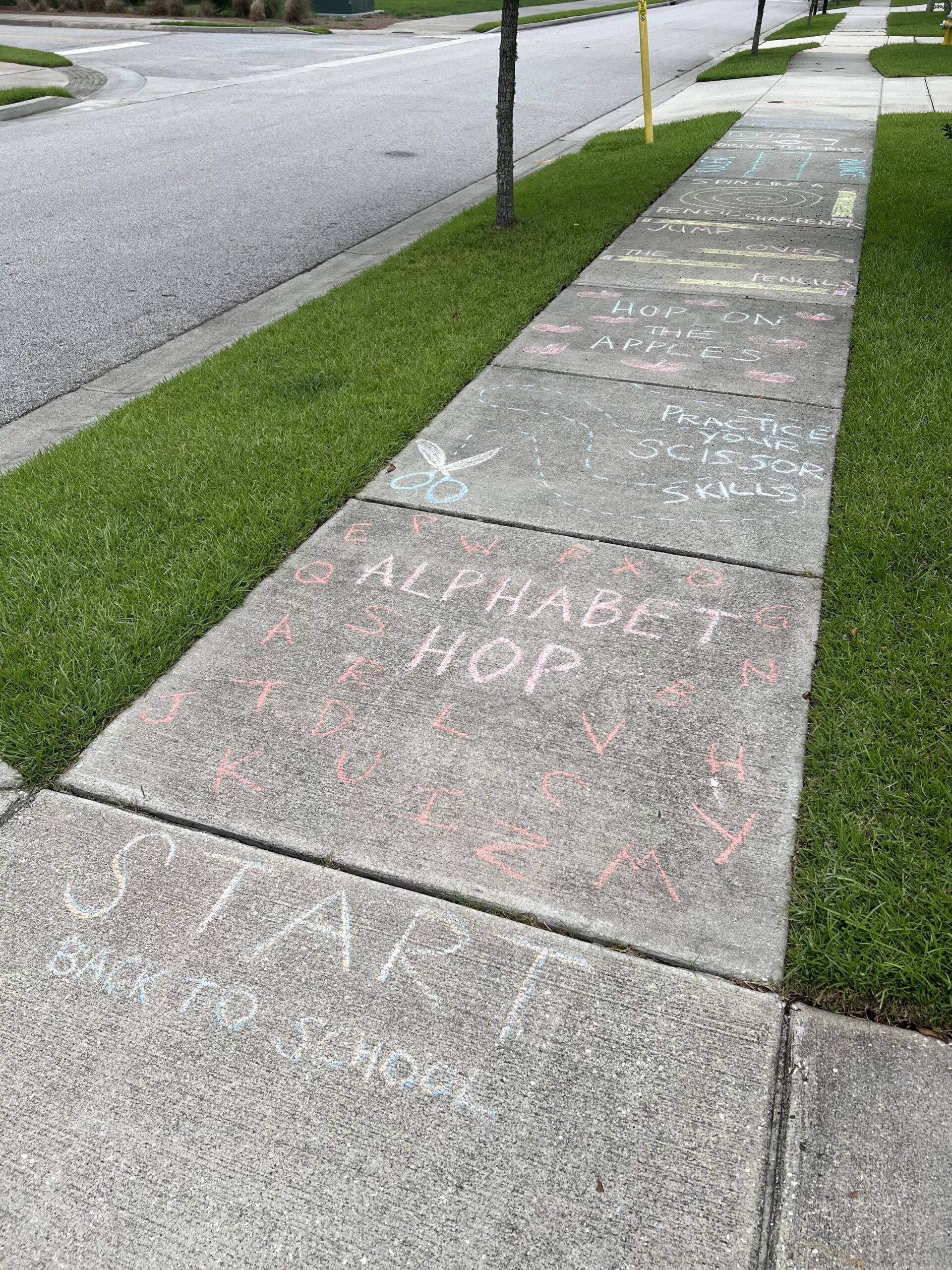 first day of school sidewalk chalk obstacle course