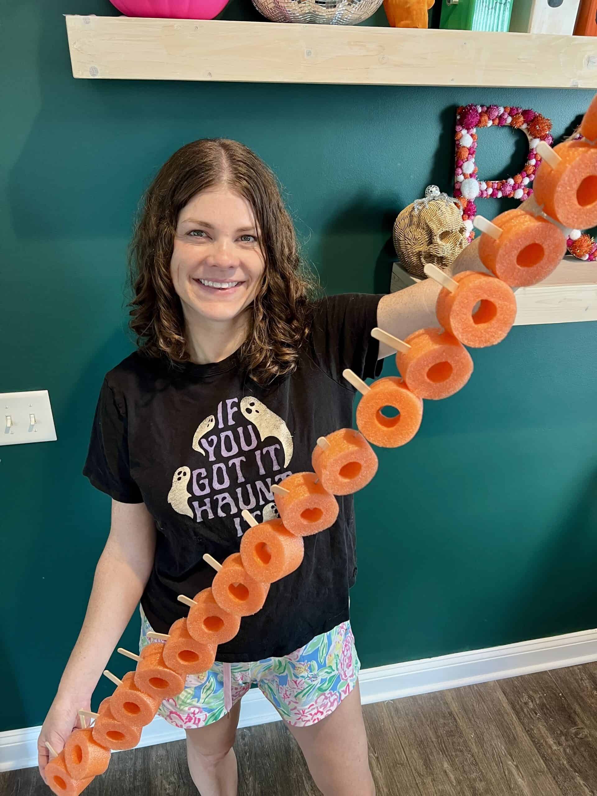 DIY pool noodle pumpkin garland