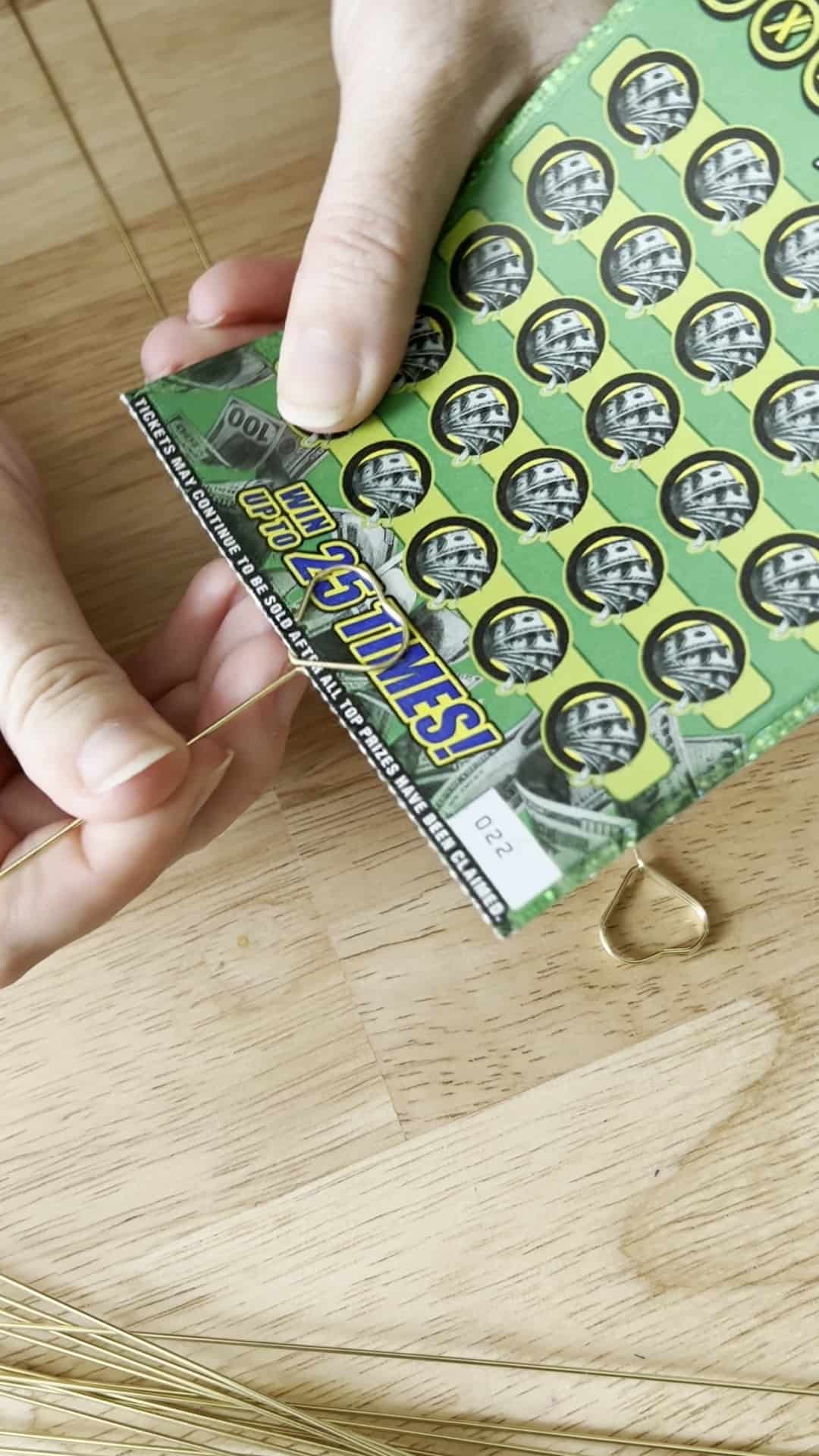 adding lottery tickets to floral picks